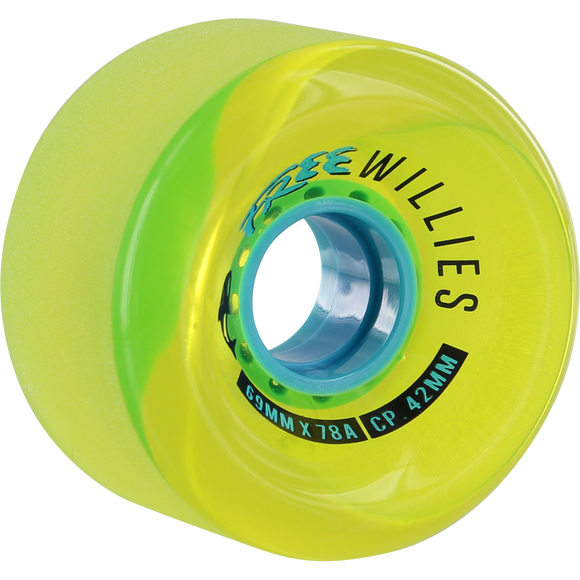 Free Willies V2 69mm 78a Clear.Gold/Blue Longboard Wheels (Set of 4)