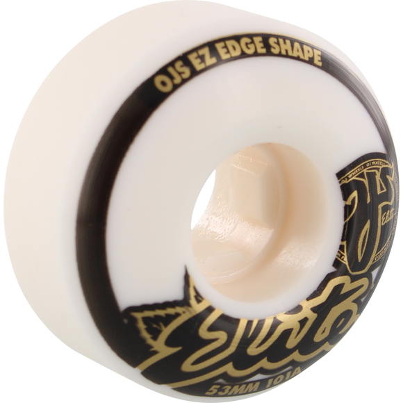 OJ Wheels Elite Ez Edge 53mm 101a White W/Gold/Black Skateboard Wheels (Set of 4)