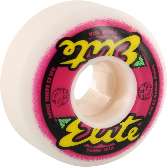 OJ Wheels Elite Ez Edge 56mm 101a White/Pink Skateboard Wheels (Set of 4)