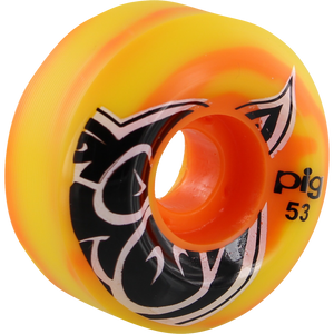 Pig Head Swirl 53mm Yellow/Orange Skateboard Wheels (Set of 4) | Universo Extremo Boards Skate & Surf