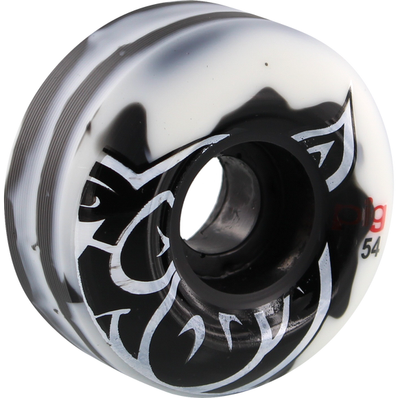 Pig Head Swirl 54mm White/Black Skateboard Wheels (Set of 4) | Universo Extremo Boards Skate & Surf