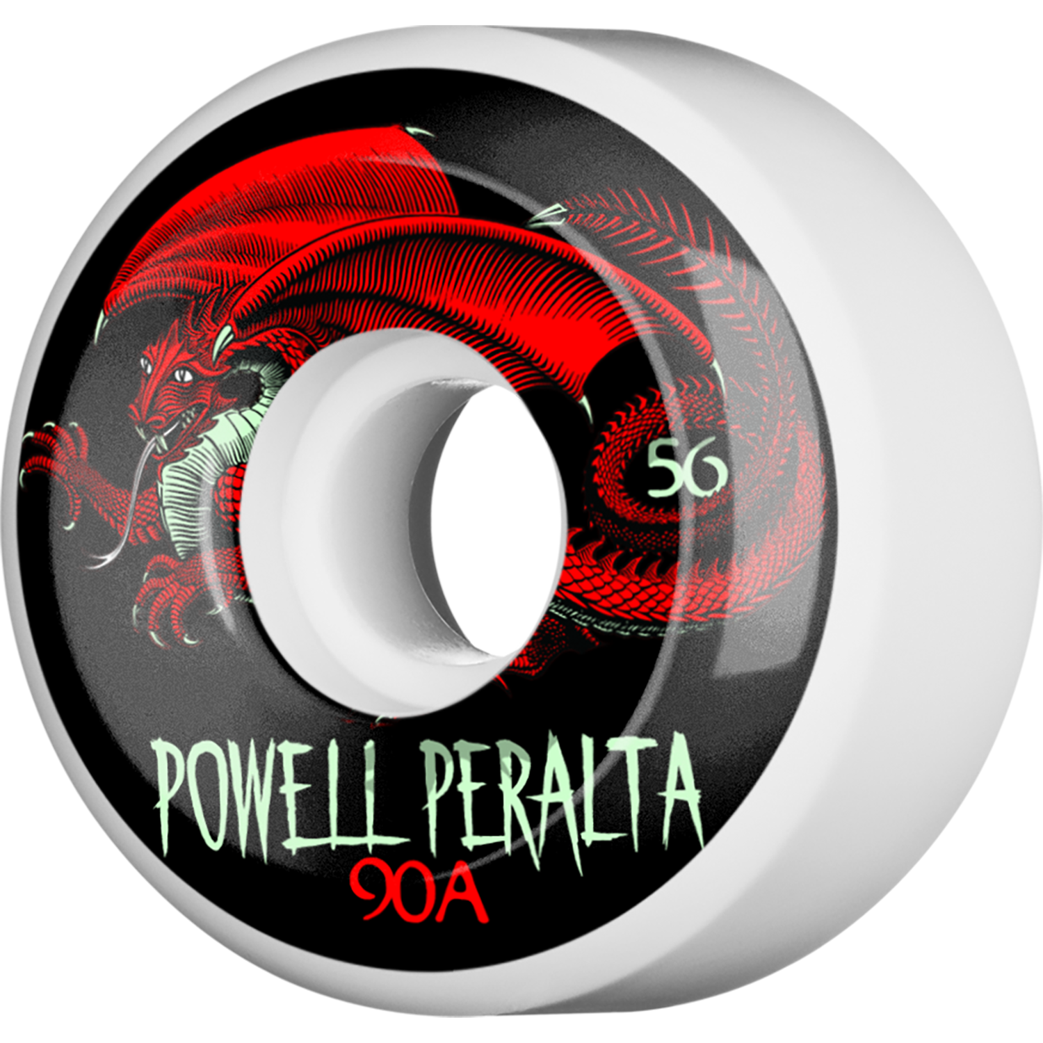 Powell Peralta Oval Dragon 4 56mm 90a White W/Black/Red Skateboard Wheels (Set of 4)
