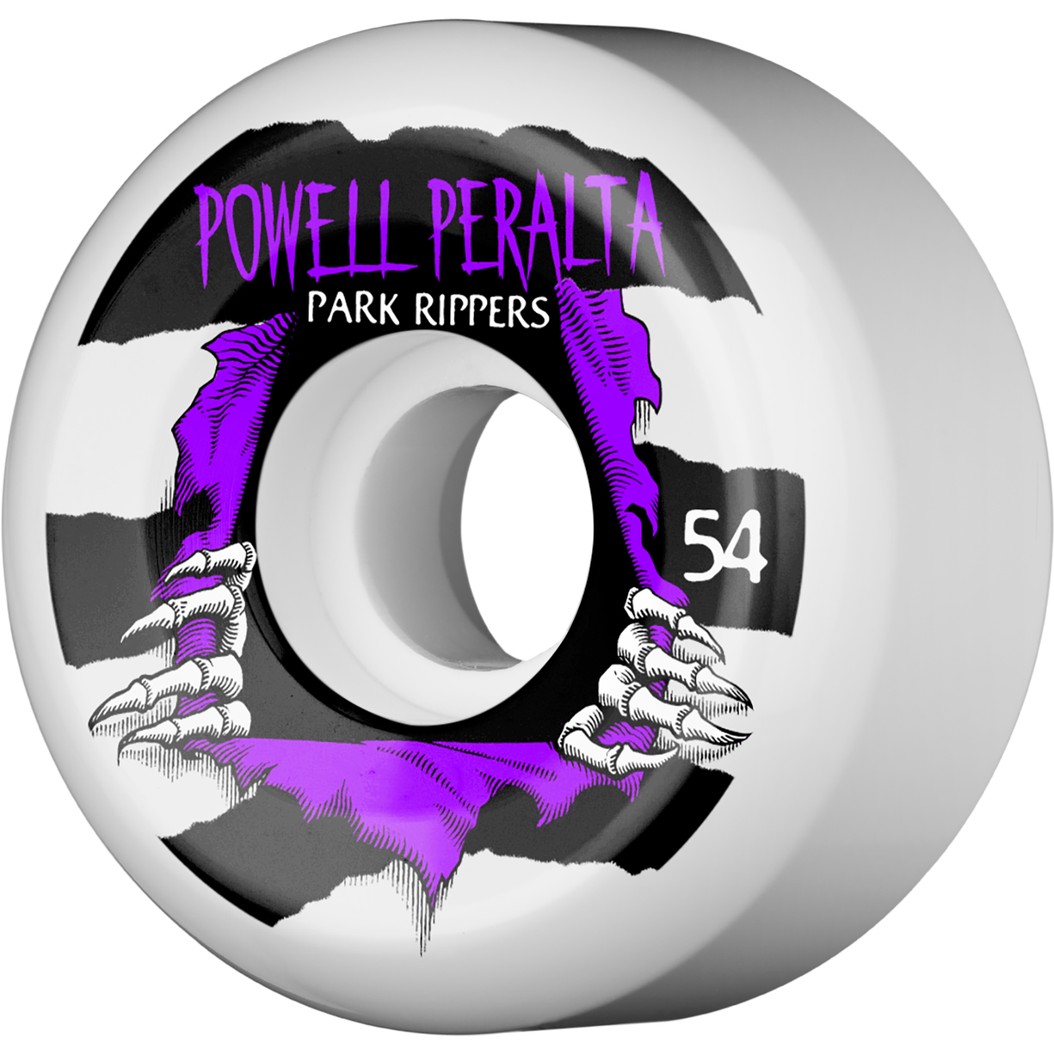 Powell Peralta Park Ripper II 54mm White W/Purple Skateboard Wheels (Set of 4)