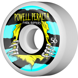 Powell Peralta Park Ripper II 56mm White W/Blue/Yellow Skateboard Wheels (Set of 4)