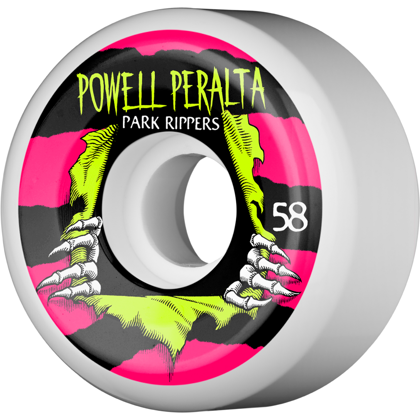 Powell Peralta Park Ripper II 58mm White W/Pink/Yellow Skateboard Wheels (Set of 4)
