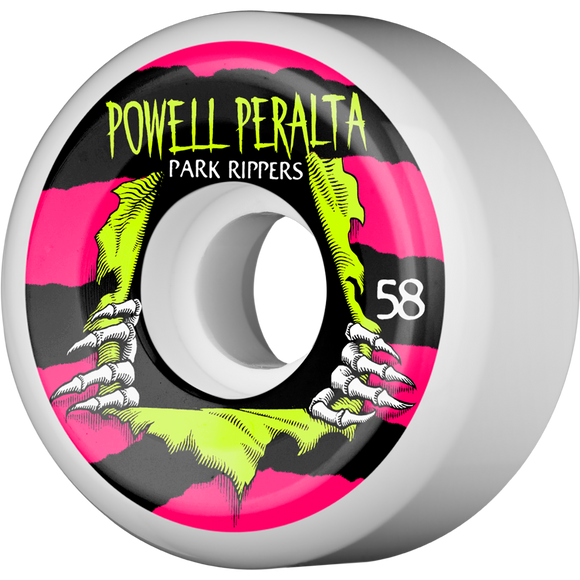 Powell Peralta Park Ripper II 58mm White W/Pink/Yellow Skateboard Wheels (Set of 4)