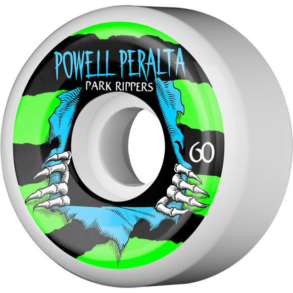 Powell Peralta Park Ripper II 60mm White/Green/Blue Skateboard Wheels (Set of 4)