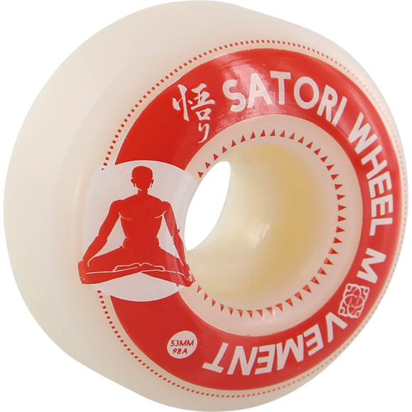 Satori Meditation 53mm 98a White/Red Skateboard Wheels (Set of 4)