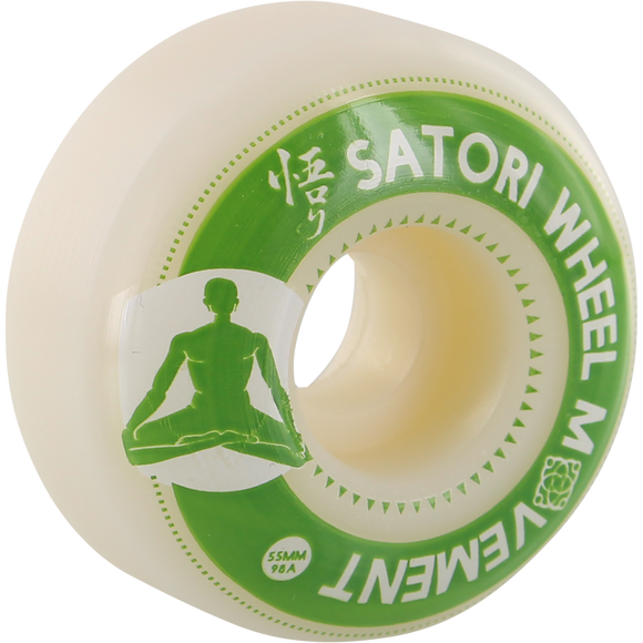 Satori Meditation 55mm 98a White/Green Skateboard Wheels (Set of 4)