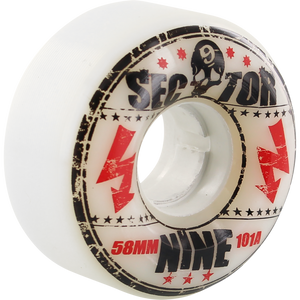 Sector 9 Park Bolts 101a 58mm White W/Red Park Formula Skateboard Wheels (Set of 4)