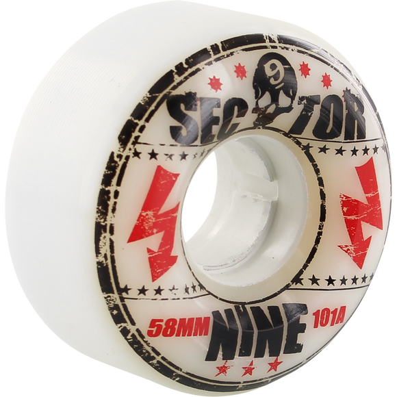 Sector 9 Park Bolts 101a 58mm White W/Red Park Formula Skateboard Wheels (Set of 4)
