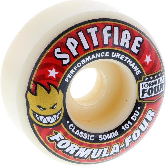 Spitfire F4 101a Classic 50mm White W/Red Skateboard Wheels (Set of 4)
