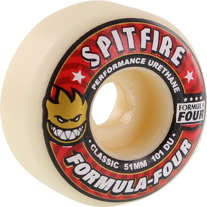 Spitfire F4 101a Classic 51mm White W/Red Skateboard Wheels (Set of 4)