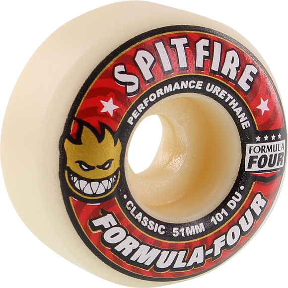 Spitfire F4 101a Classic 51mm White W/Red Skateboard Wheels (Set of 4)