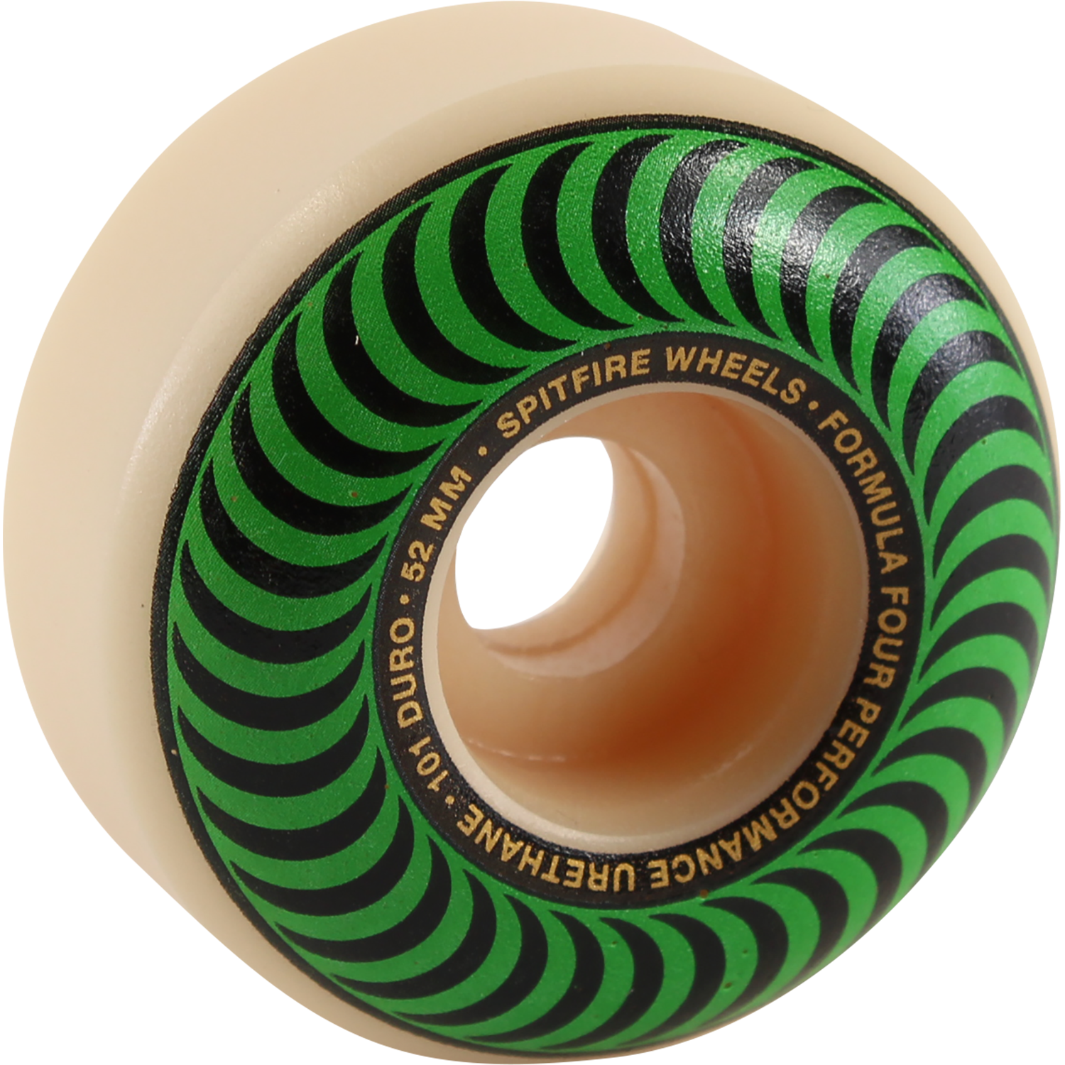 Spitfire F4 101a Classic Swirl 52mm White W/Green Skateboard Wheels (Set of 4)