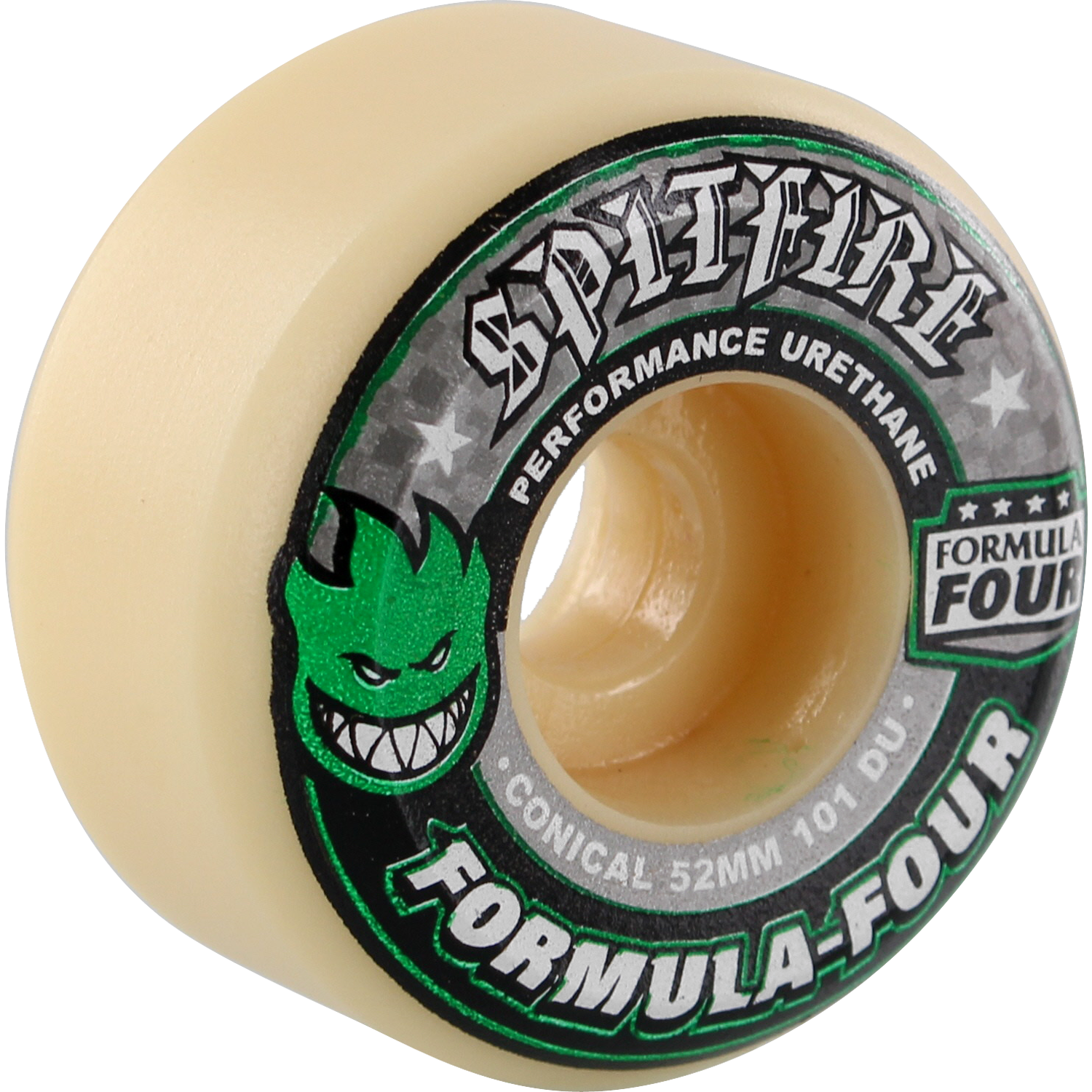 Spitfire Formula 4 101a Conical 52mm White W/Green & Black Skateboard Wheels (Set of 4) | Universo Extremo Boards Skate & Surf