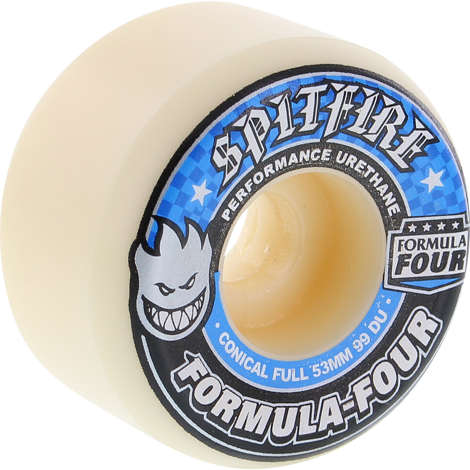 Spitfire F4 99a Conical Full 53mm White W/Blue Skateboard Wheels (Set of 4)
