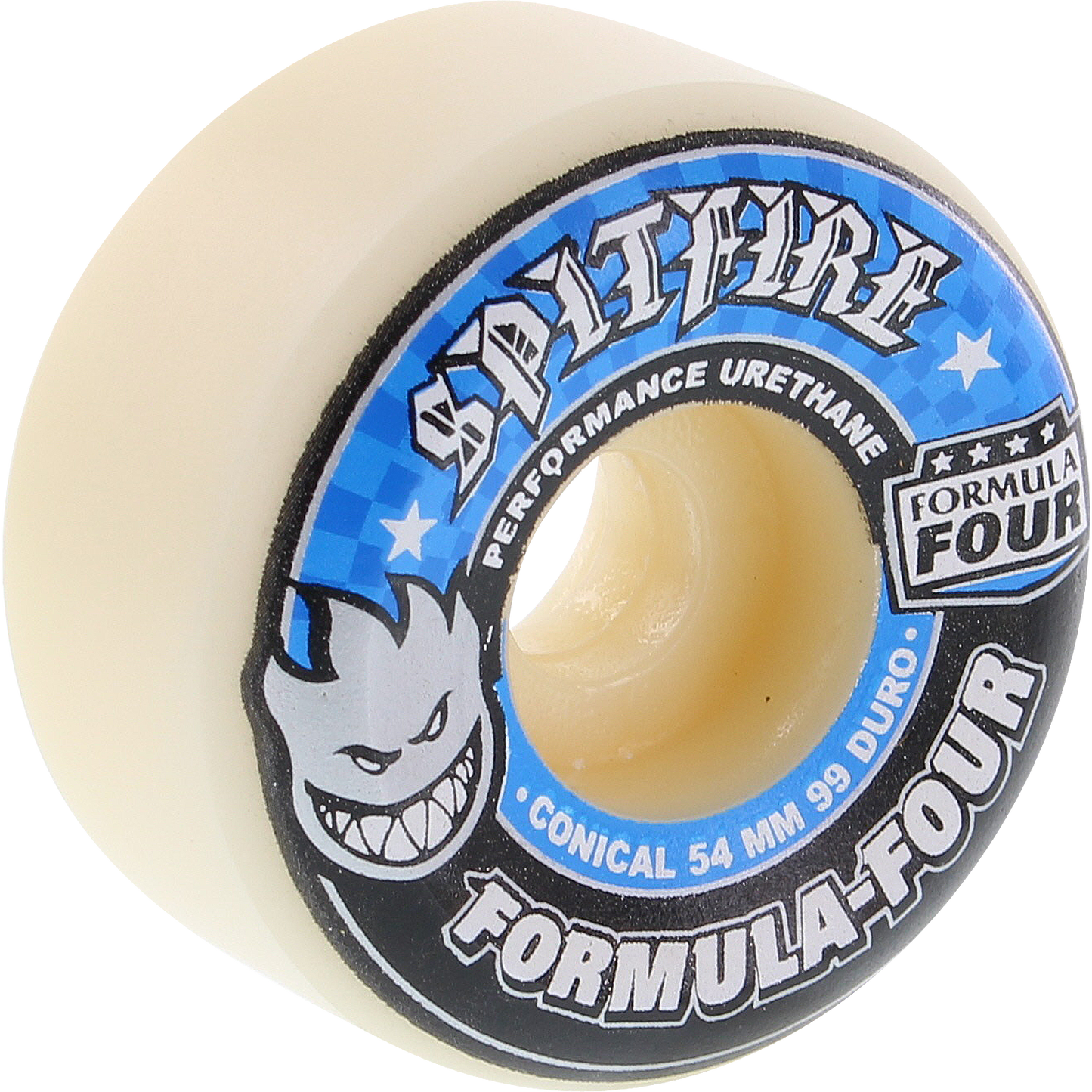 Spitfire F4 99a Conical Full 54mm White W/Blue Skateboard Wheels (Set of 4)