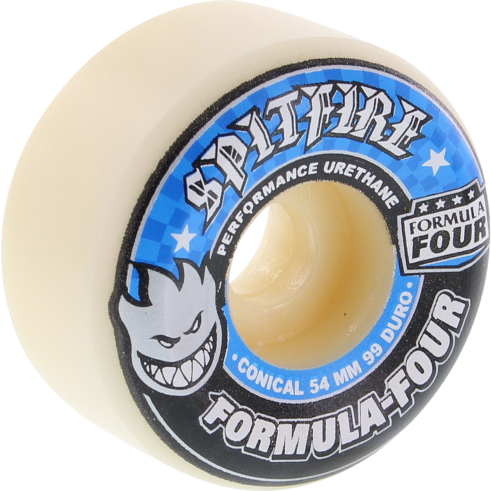 Spitfire F4 99a Conical Full 54mm White W/Blue Skateboard Wheels (Set of 4)