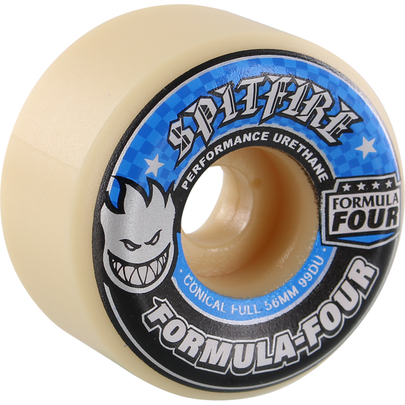 Spitfire F4 99a Conical Full 56mm White W/Blue Skateboard Wheels (Set of 4)