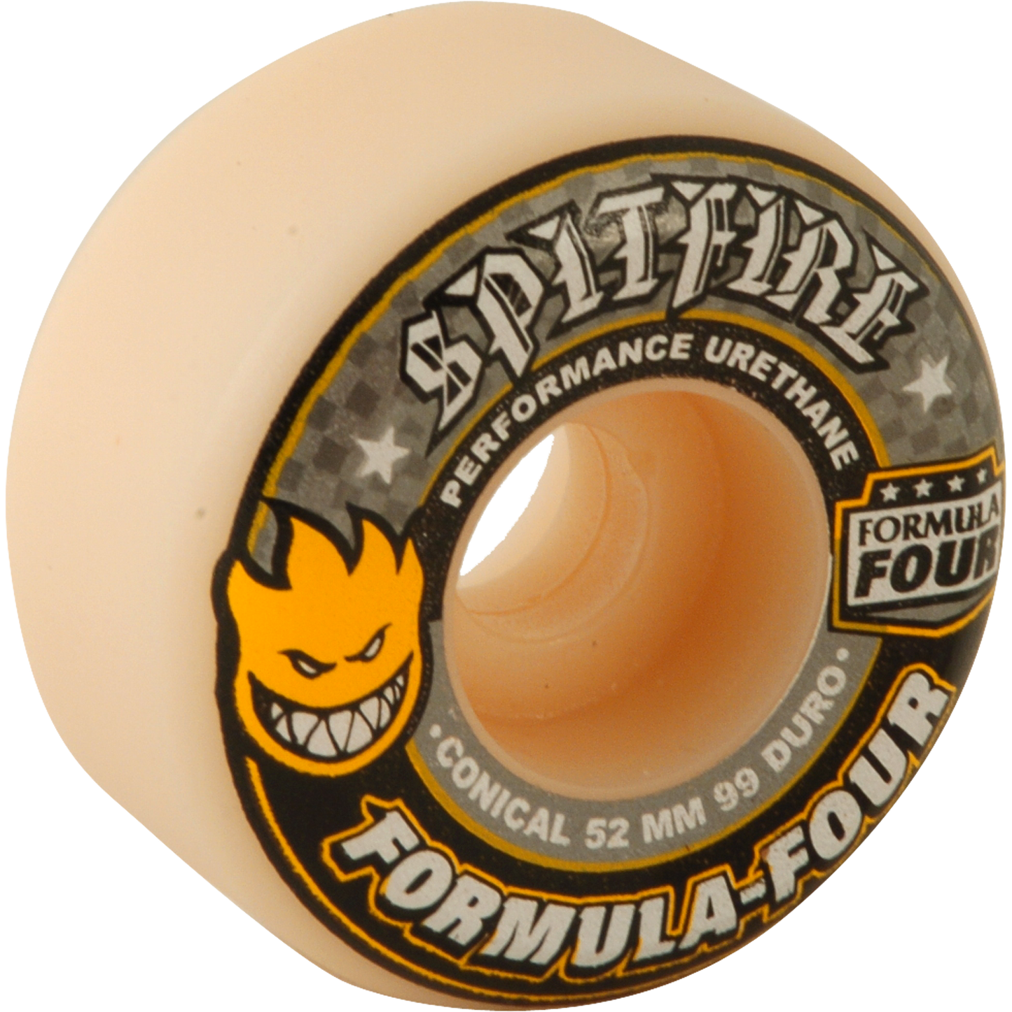 Spitfire F4 99a Conical 52mm White W/Yellow & Black Skateboard Wheels (Set of 4)