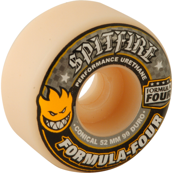 Spitfire F4 99a Conical 52mm White W/Yellow & Black Skateboard Wheels (Set of 4)