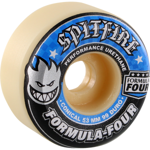 Spitfire Formula 4 99a Conical 53mm White W/Blue Skateboard Wheels (Set of 4) | Universo Extremo Boards Skate & Surf