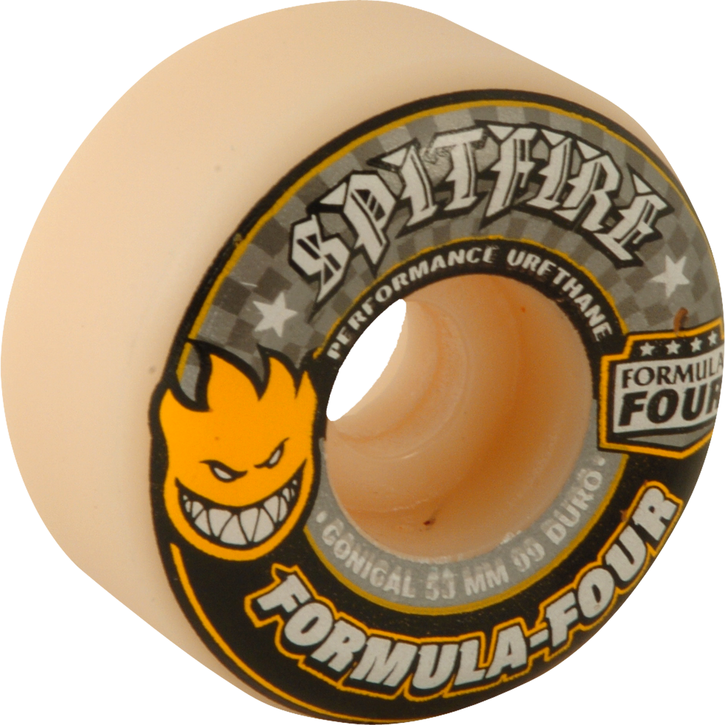 Spitfire F4 99a Conical 53mm White W/Yellow & Black Skateboard Wheels (Set of 4)