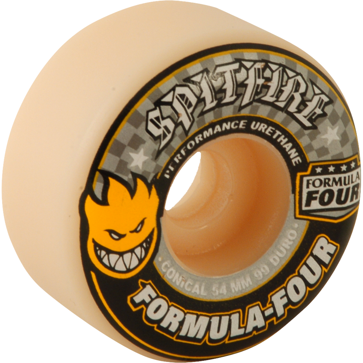 Spitfire F4 99a Conical 54mm White W/Yellow & Black Skateboard Wheels (Set of 4)