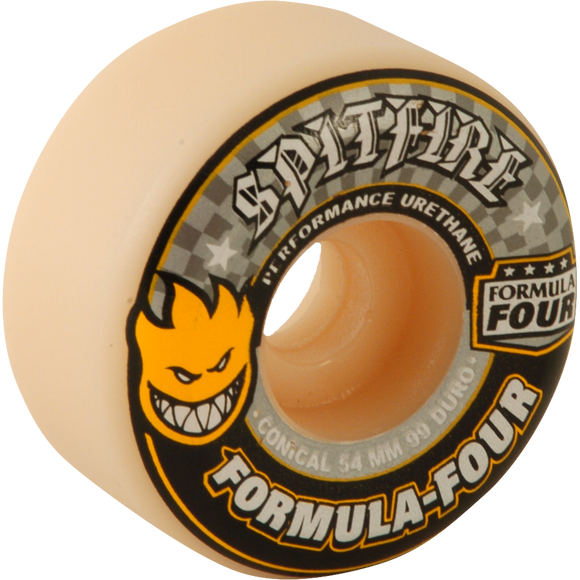Spitfire F4 99a Conical 54mm White W/Yellow & Black Skateboard Wheels (Set of 4)