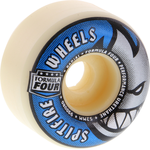 Spitfire F4 99a Radial 52mm White W/Blue/Sil Skateboard Wheels (Set of 4)
