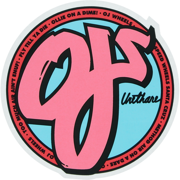 OJ Wheels Logo Pink Mylar Decal 4x4