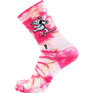 Psockadelic Skate Bear Tie-Dye Crew Socks Pink - Single Pair 