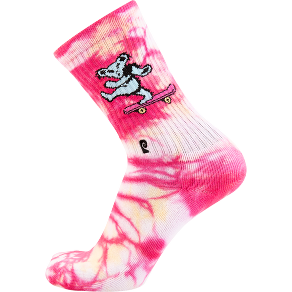 Psockadelic Skate Bear Tie-Dye Crew Socks Pink - Single Pair 