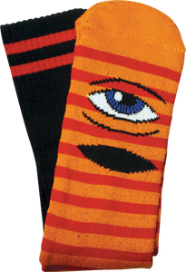 Toy Machine Sect Eye Stripe Crew Socks-Orange/Red/Black - Single Pair