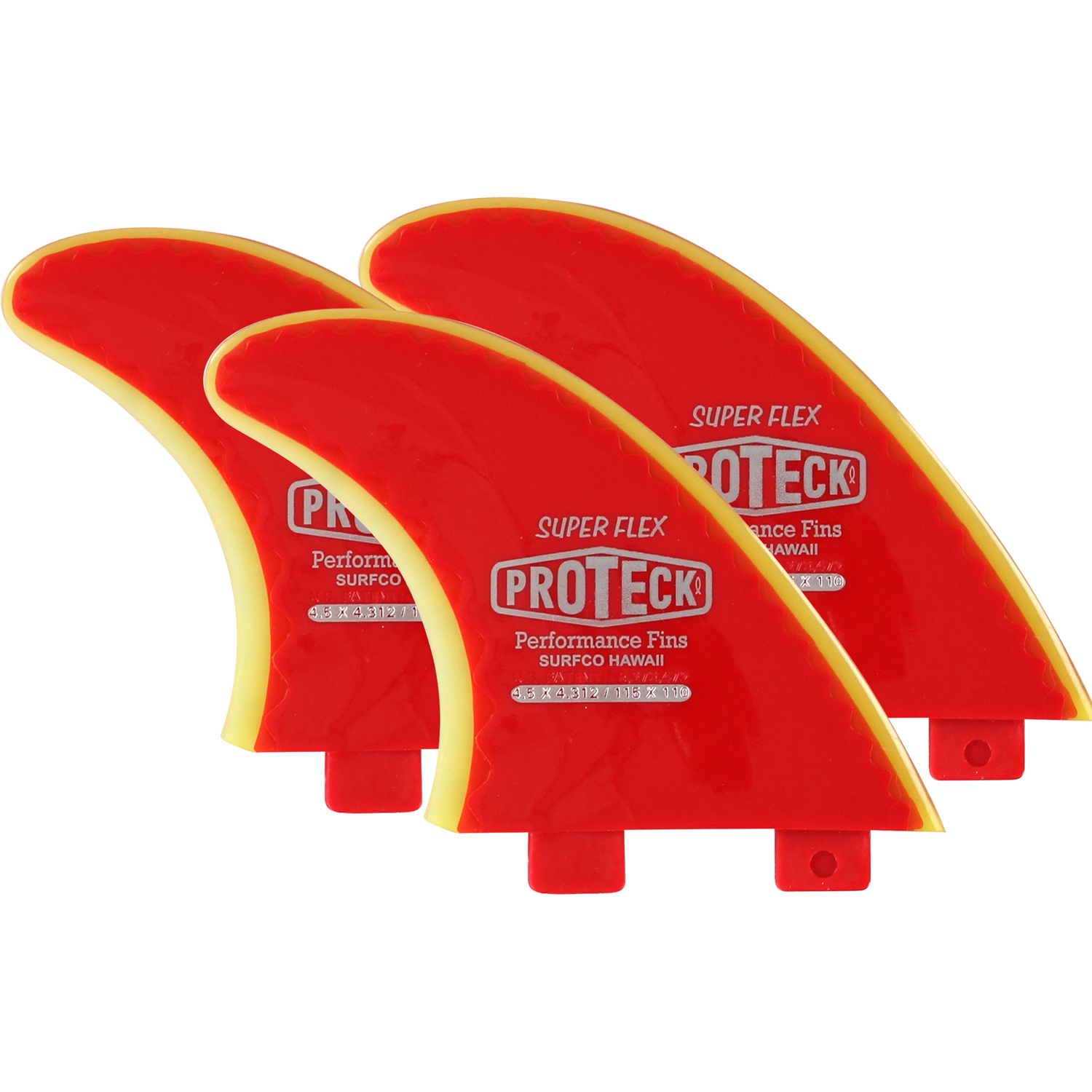 Proteck Super Flex Fcs Thruster Set 4.5 Red/Yellow Surfboard FIN  -  SET OF 3PCS