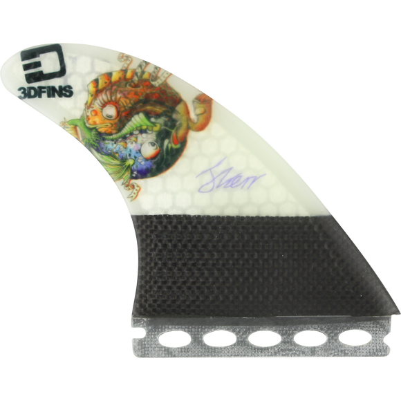 3D Darkside Carbon Full-Base 7.0 Ying Yang Fish Surfboard FIN  -  SET OF 3PCS