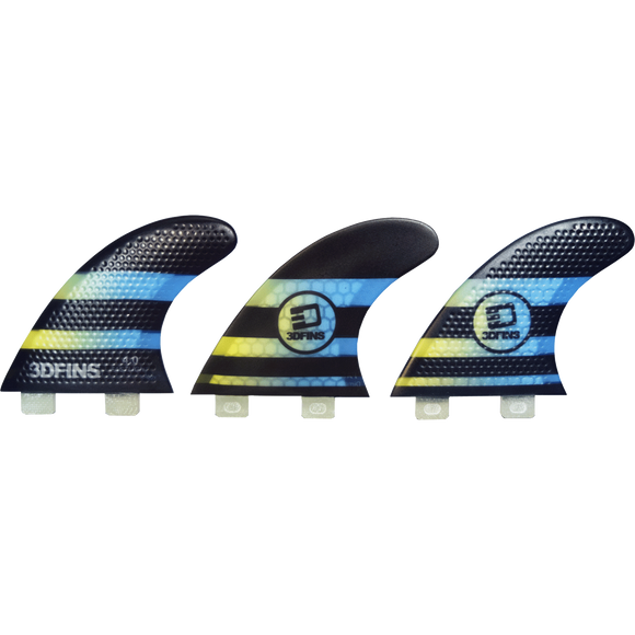 3D Fastlight Thruster 4.0 Sm Twin-Tab Black/Lt.Blue Surfboard FIN  -  SET OF 3PCS