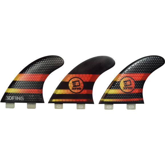 3D Fastlight Thruster 5.0 Med Twin-Tab Black/Yellow/Red Surfboard FIN  -  SET OF 3PCS