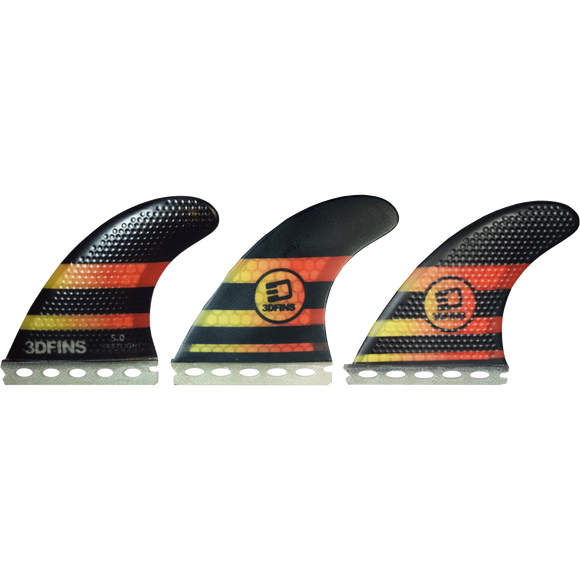 3D Fastlight Thruster 5.0 Med Full-Base Black/Yellow/Red Surfboard FIN  -  SET OF 3PCS
