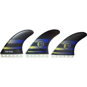 3D Fastlight Thruster 7.0 Lg Full-Base Black/Blue Surfboard FIN  -  SET OF 3PCS