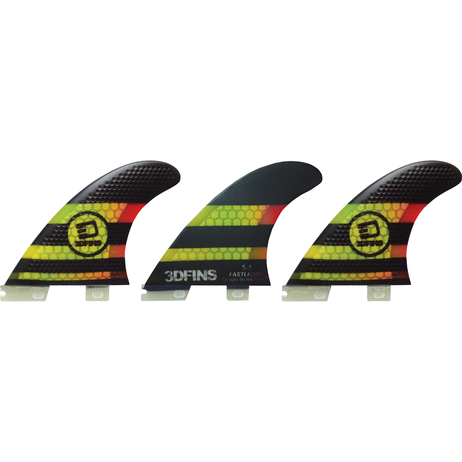 3D Fastlight Thruster 5.5 Md/Lg 3Df2(Fcs2)Bk/YellowRd Surfboard FIN  -  SET OF 3PCS