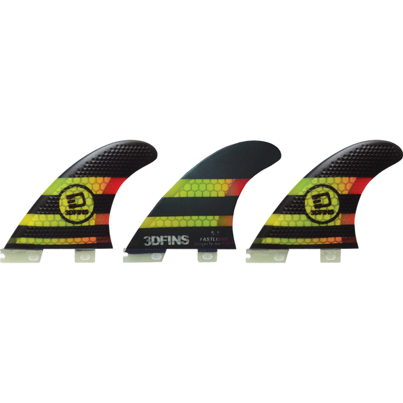 3D Fastlight Thruster 5.5 Md/Lg 3Df2(Fcs2)Bk/YellowRd Surfboard FIN  -  SET OF 3PCS