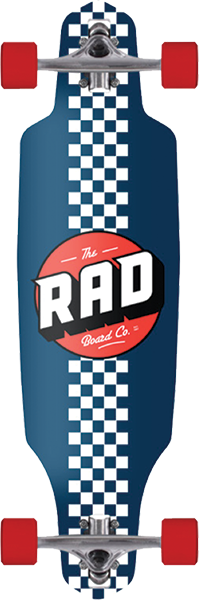 Rad Drop Through Complete Skateboard -9x36 Checker Stripe Navy/White 