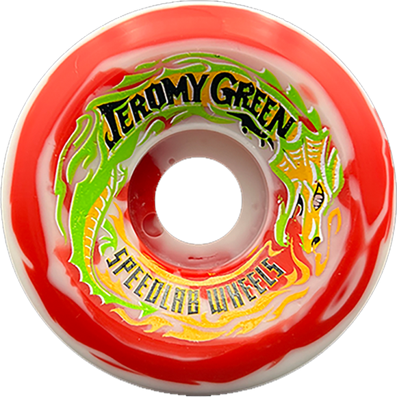 Speedlab Green Pro Se 59mm 99a Red/White Swirl Skateboard Wheels (Set of 4)