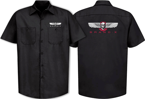 Brand-X Wings T-Shirt - Button Up Work Shirt Size: LARGE Black