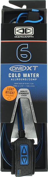 Ocean and Earth One xT Cold Water Comp Surfboard Leash - 6' Black/Blue 