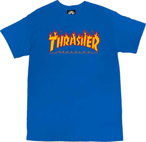 Thrasher Flame T-Shirt - Size: SMALL Royal Blue