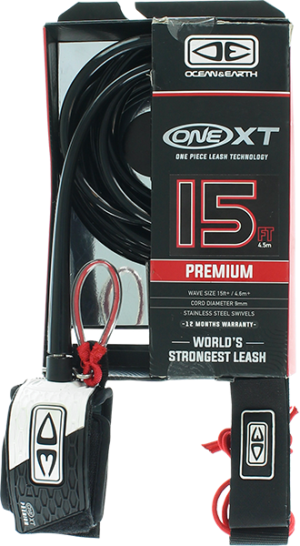 Ocean and Earth One xt Big Wave Pin Release Leash 15' Black/White