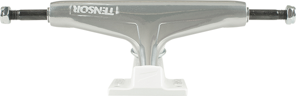 Tensor Reg Alum 5.5 Stencil Mirror Raw/White Skateboard Trucks (Set of 2)